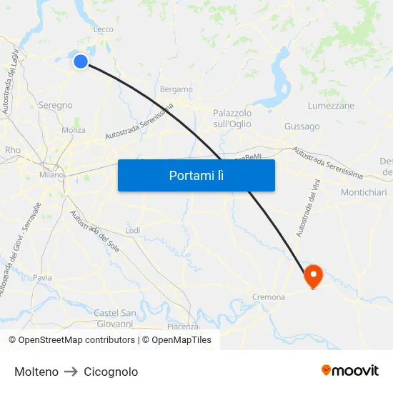 Molteno to Cicognolo map