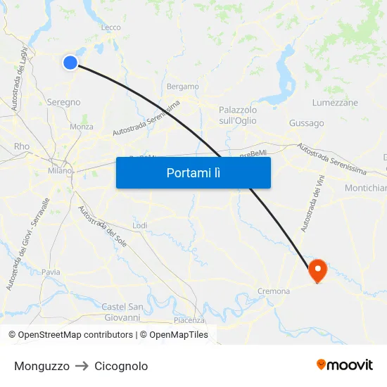 Monguzzo to Cicognolo map