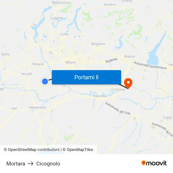 Mortara to Cicognolo map