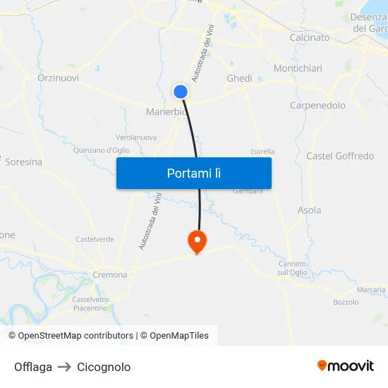 Offlaga to Cicognolo map