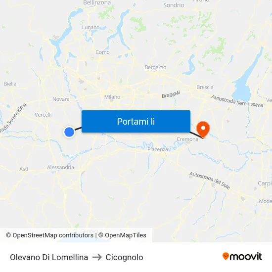 Olevano Di Lomellina to Cicognolo map