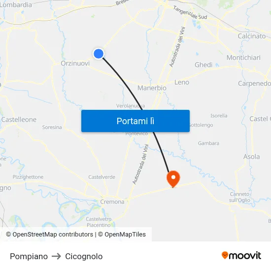 Pompiano to Cicognolo map