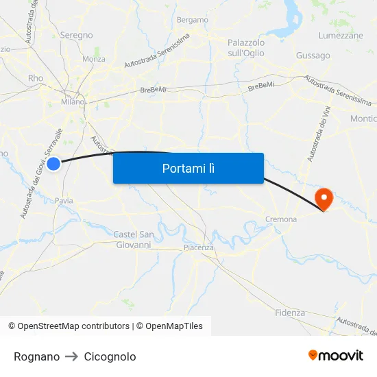 Rognano to Cicognolo map
