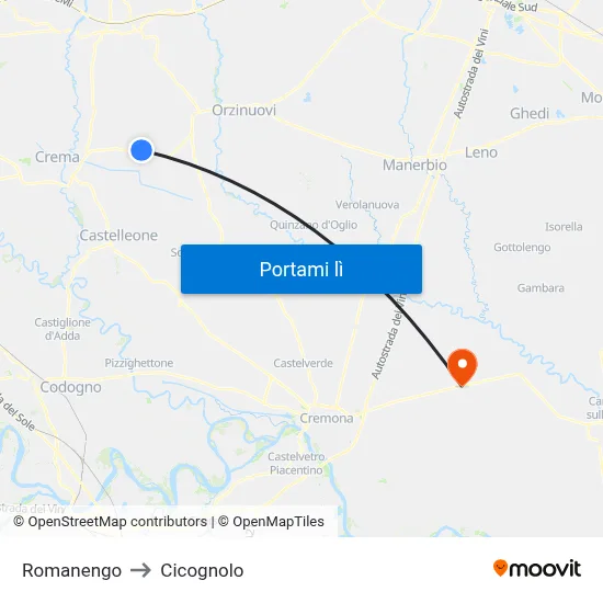 Romanengo to Cicognolo map