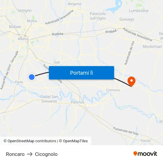 Roncaro to Cicognolo map