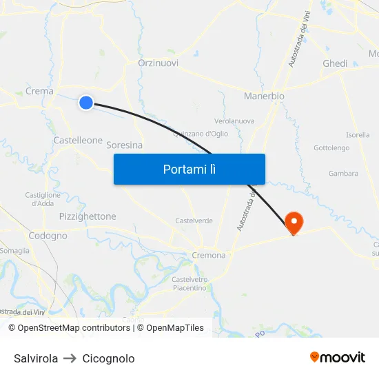 Salvirola to Cicognolo map