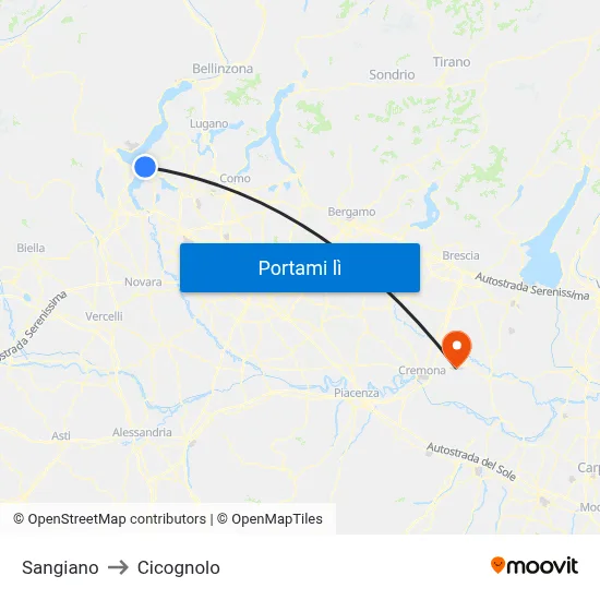 Sangiano to Cicognolo map