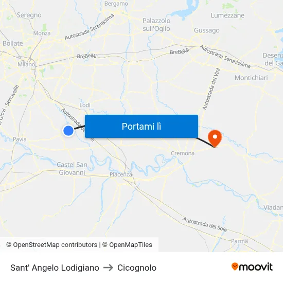 Sant' Angelo Lodigiano to Cicognolo map