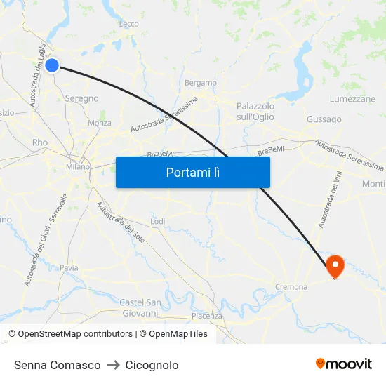 Senna Comasco to Cicognolo map