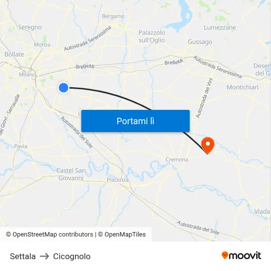 Settala to Cicognolo map