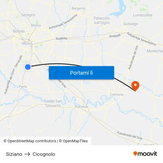 Siziano to Cicognolo map