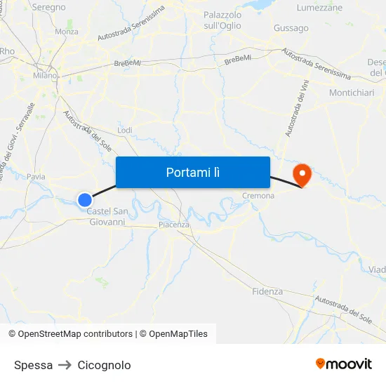 Spessa to Cicognolo map