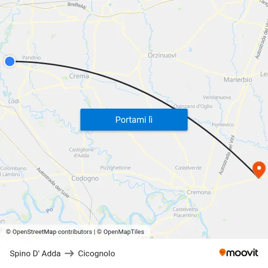 Spino D' Adda to Cicognolo map