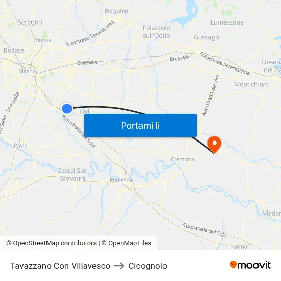 Tavazzano Con Villavesco to Cicognolo map