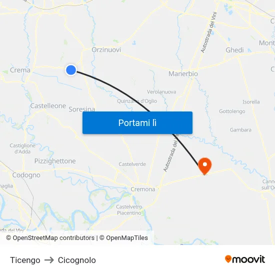 Ticengo to Cicognolo map