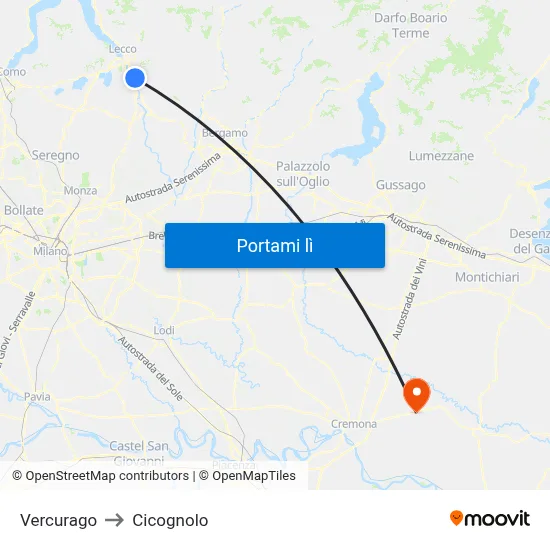 Vercurago to Cicognolo map