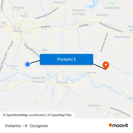 Vistarino to Cicognolo map