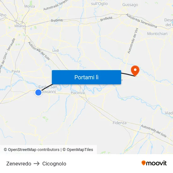 Zenevredo to Cicognolo map