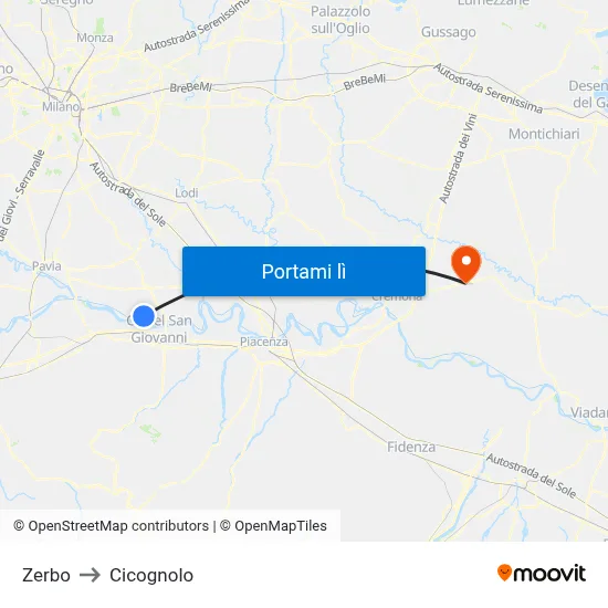 Zerbo to Cicognolo map