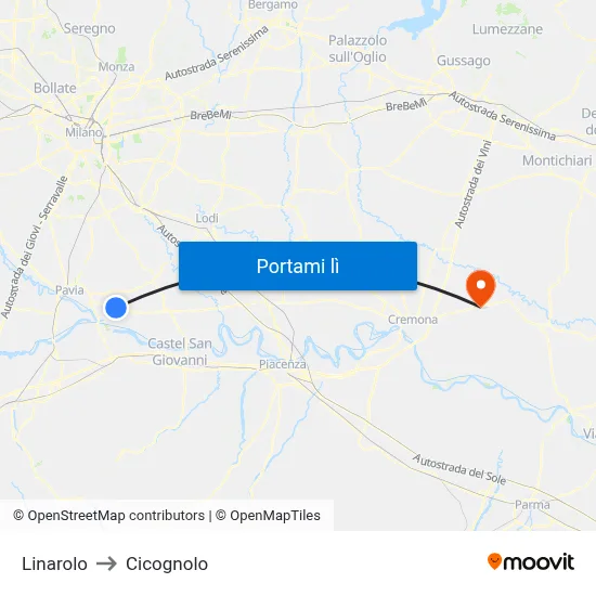 Linarolo to Cicognolo map