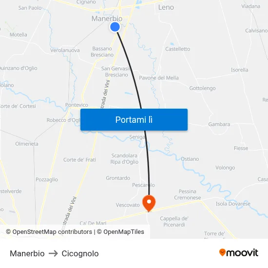 Manerbio to Cicognolo map
