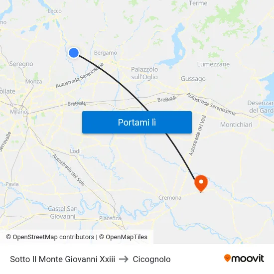 Sotto Il Monte Giovanni Xxiii to Cicognolo map