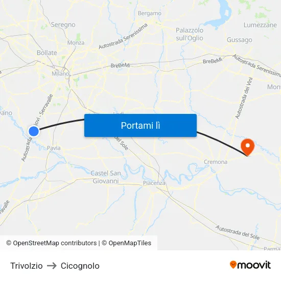Trivolzio to Cicognolo map