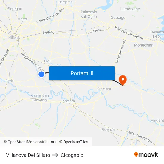 Villanova Del Sillaro to Cicognolo map