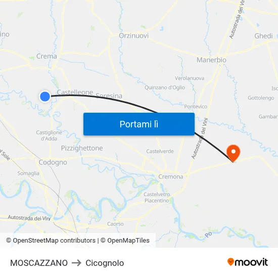 MOSCAZZANO to Cicognolo map
