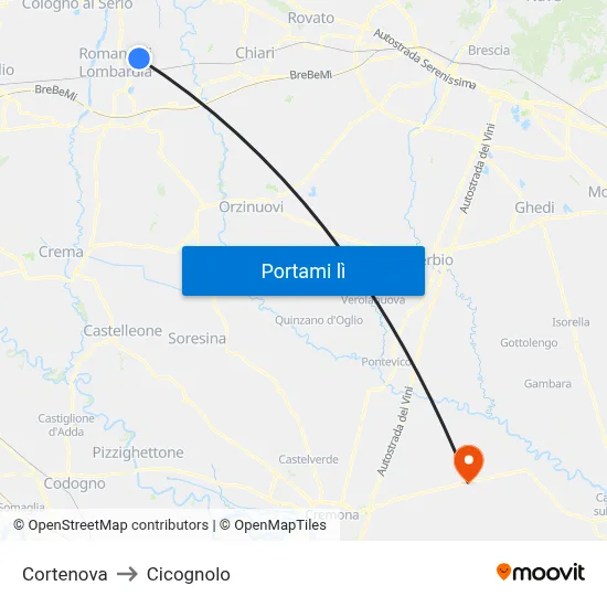 Cortenova to Cicognolo map