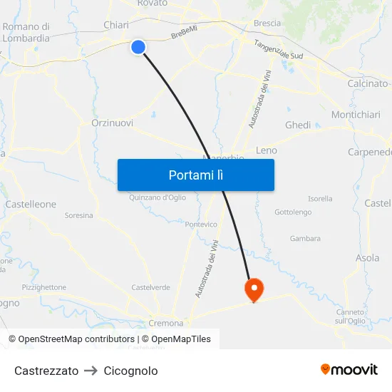 Castrezzato to Cicognolo map