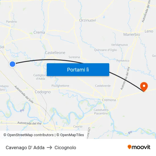 Cavenago D' Adda to Cicognolo map
