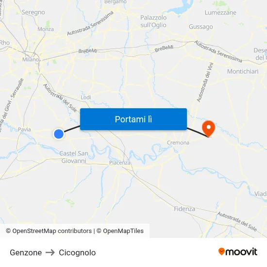 Genzone to Cicognolo map