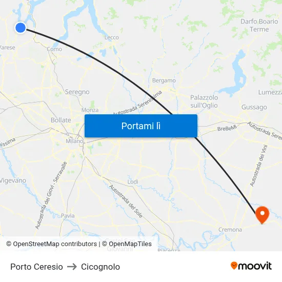 Porto Ceresio to Cicognolo map