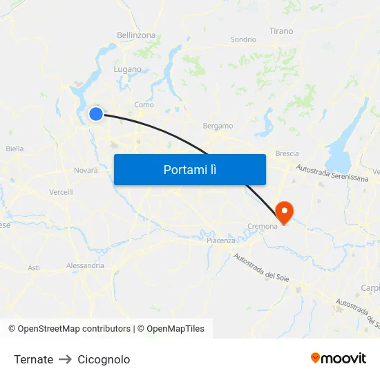 Ternate to Cicognolo map