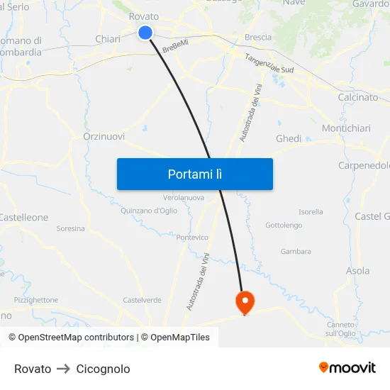 Rovato to Cicognolo map