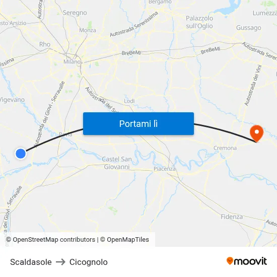 Scaldasole to Cicognolo map