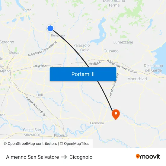 Almenno San Salvatore to Cicognolo map