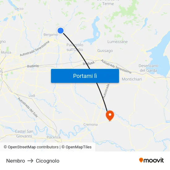 Nembro to Cicognolo map