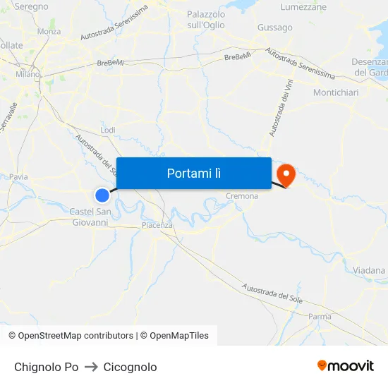 Chignolo Po to Cicognolo map