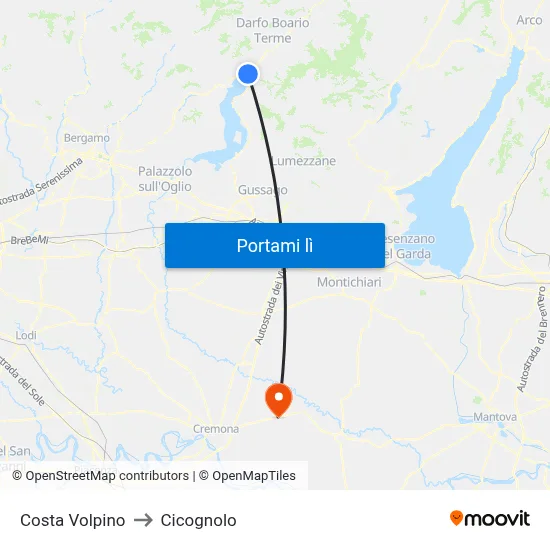 Costa Volpino to Cicognolo map