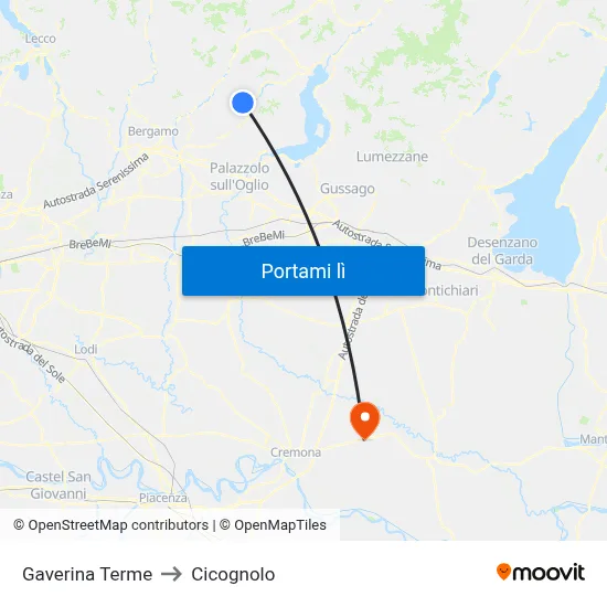Gaverina Terme to Cicognolo map