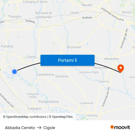 Abbadia Cerreto to Cigole map