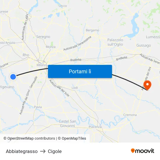 Abbiategrasso to Cigole map
