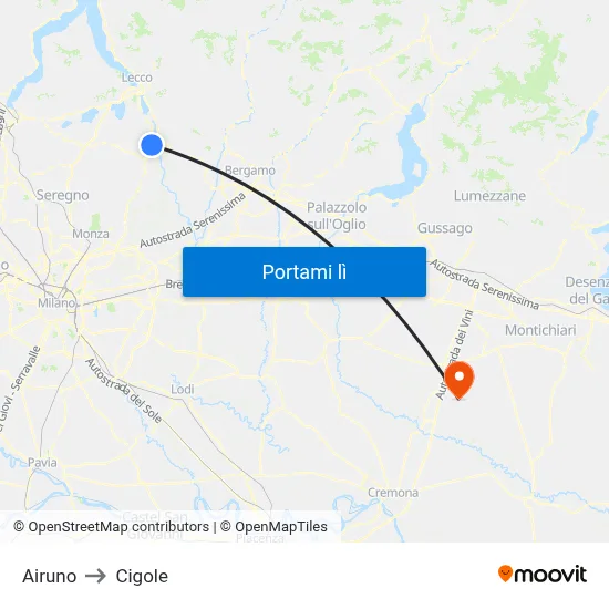 Airuno to Cigole map