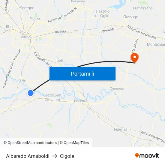 Albaredo Arnaboldi to Cigole map