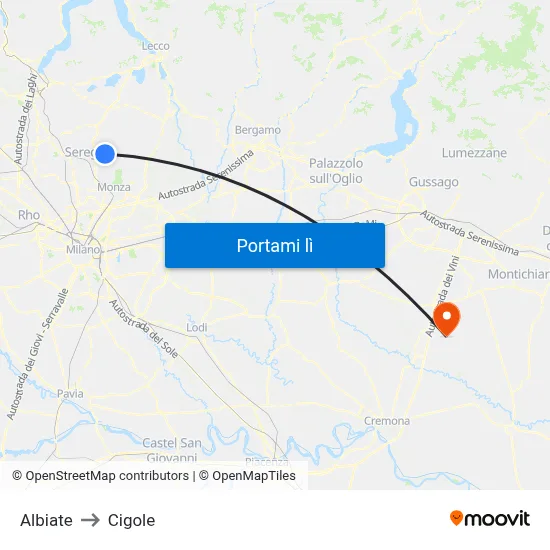 Albiate to Cigole map