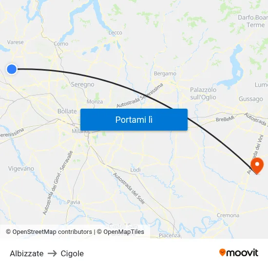 Albizzate to Cigole map