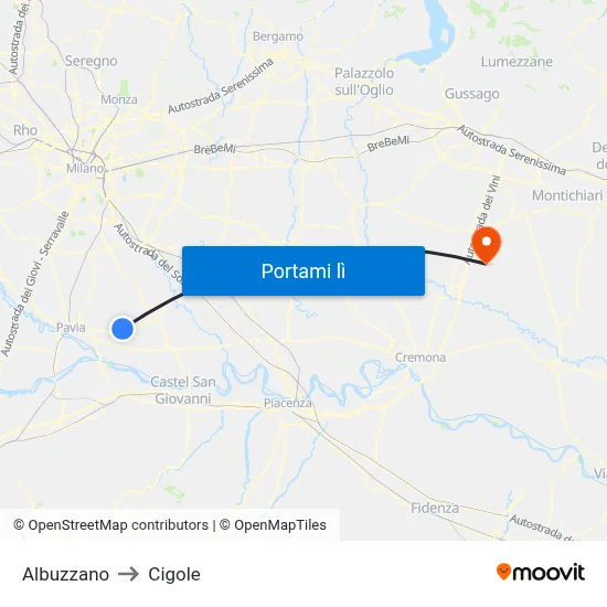 Albuzzano to Cigole map
