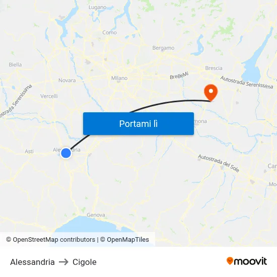 Alessandria to Cigole map